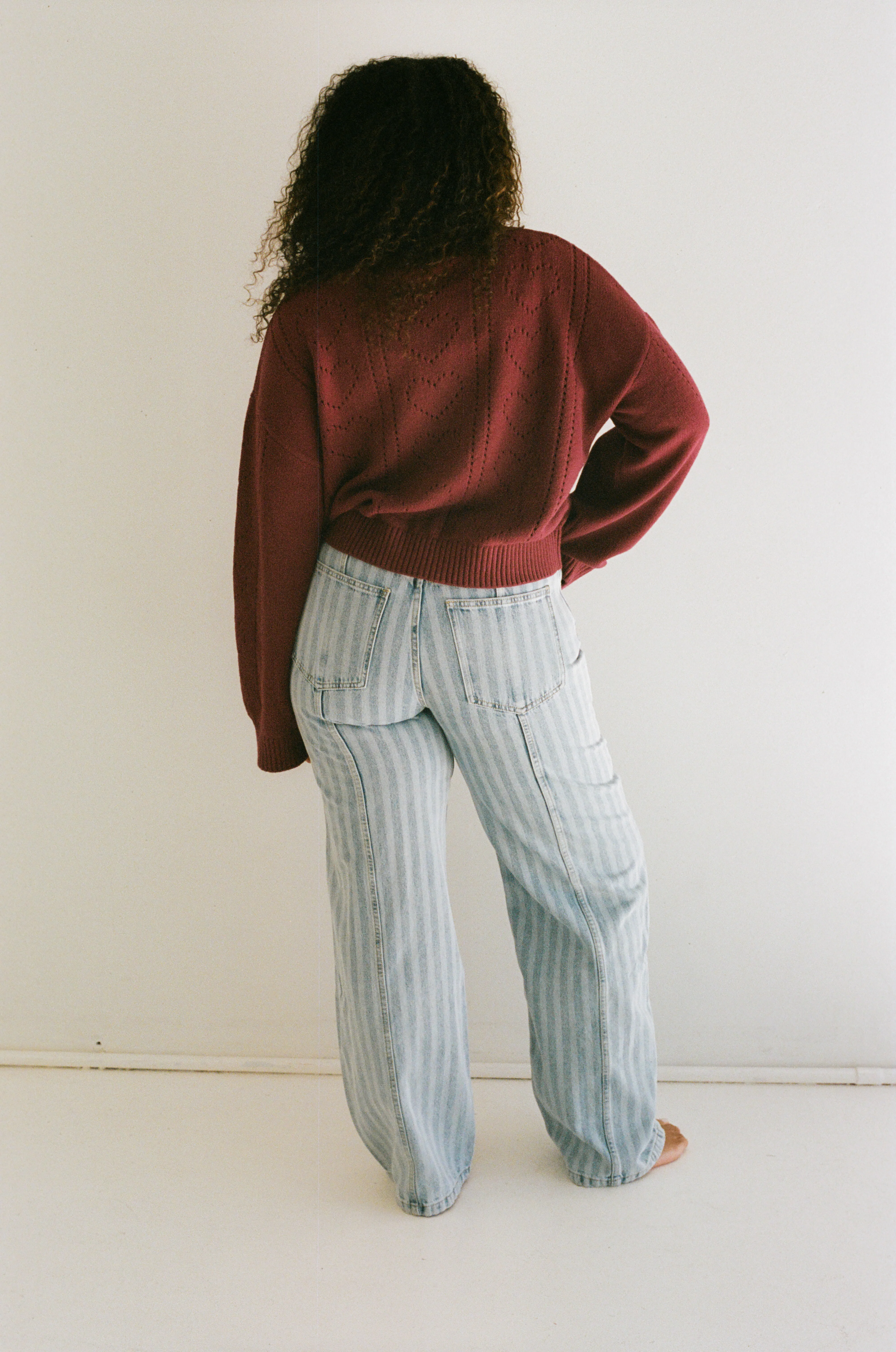 Heart Pointelle Knit Sweater - Burgundy - Image 5