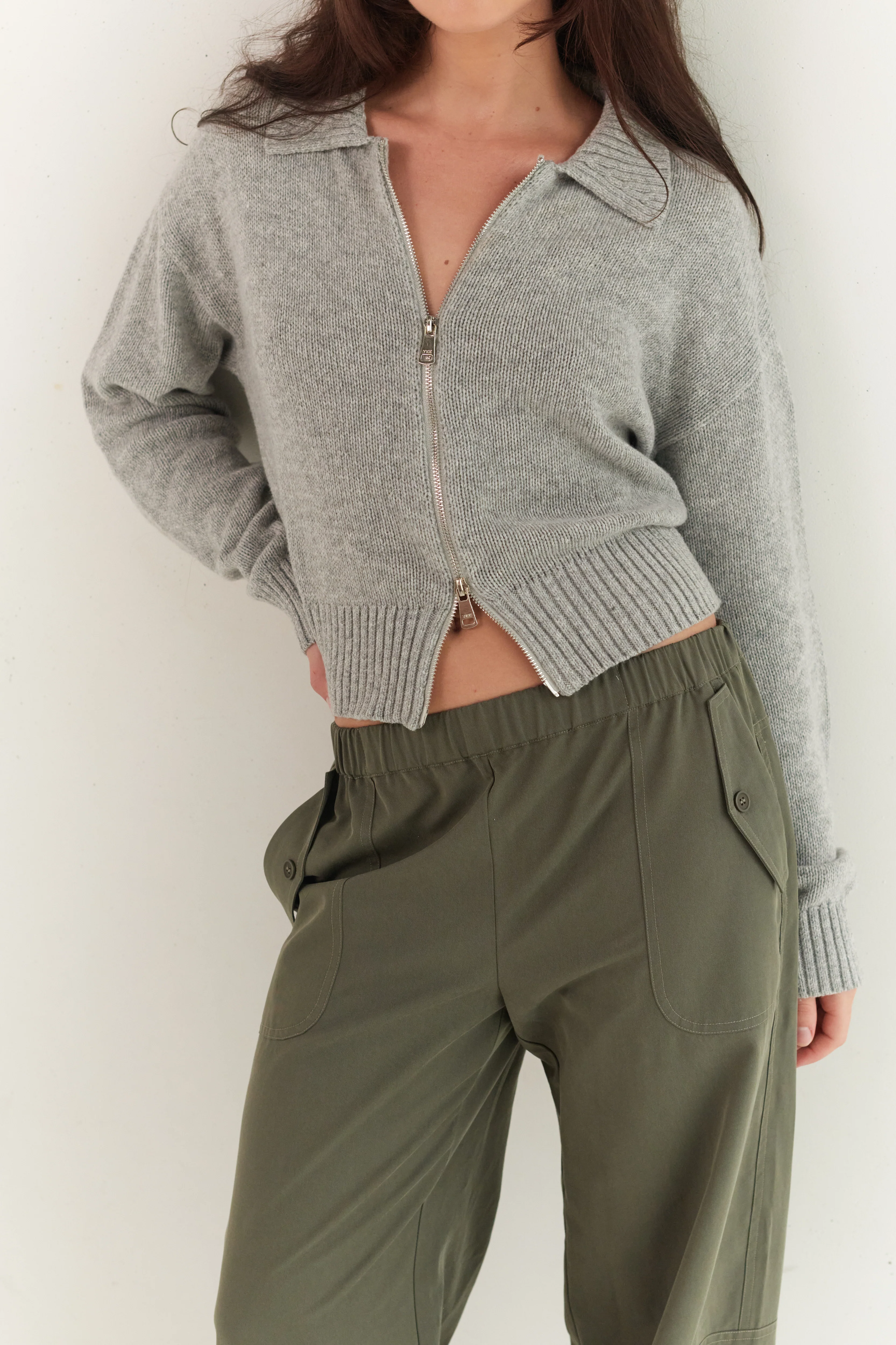 Kaia Zip Cardigan - Stone - Image 4