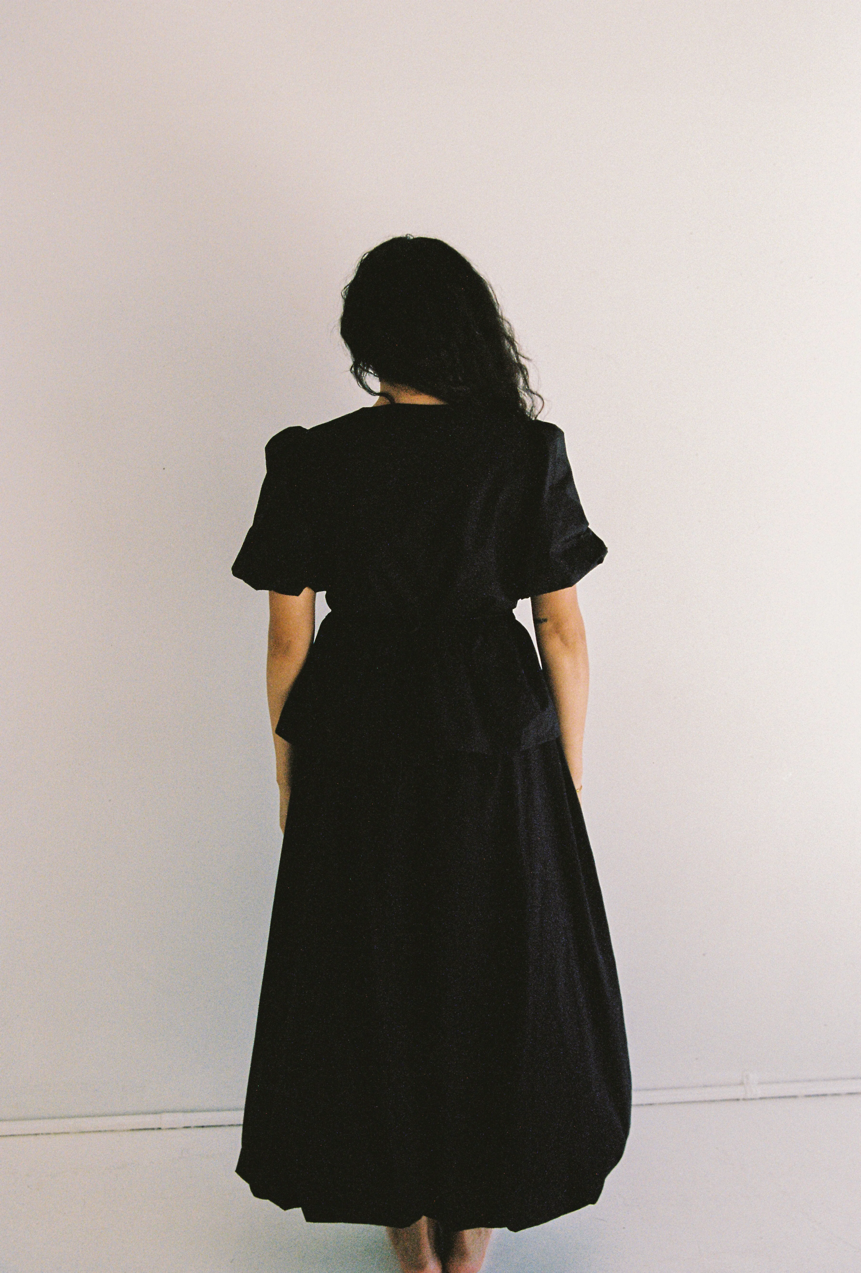 Peony Bubble Midi Skirt - Black - Image 4