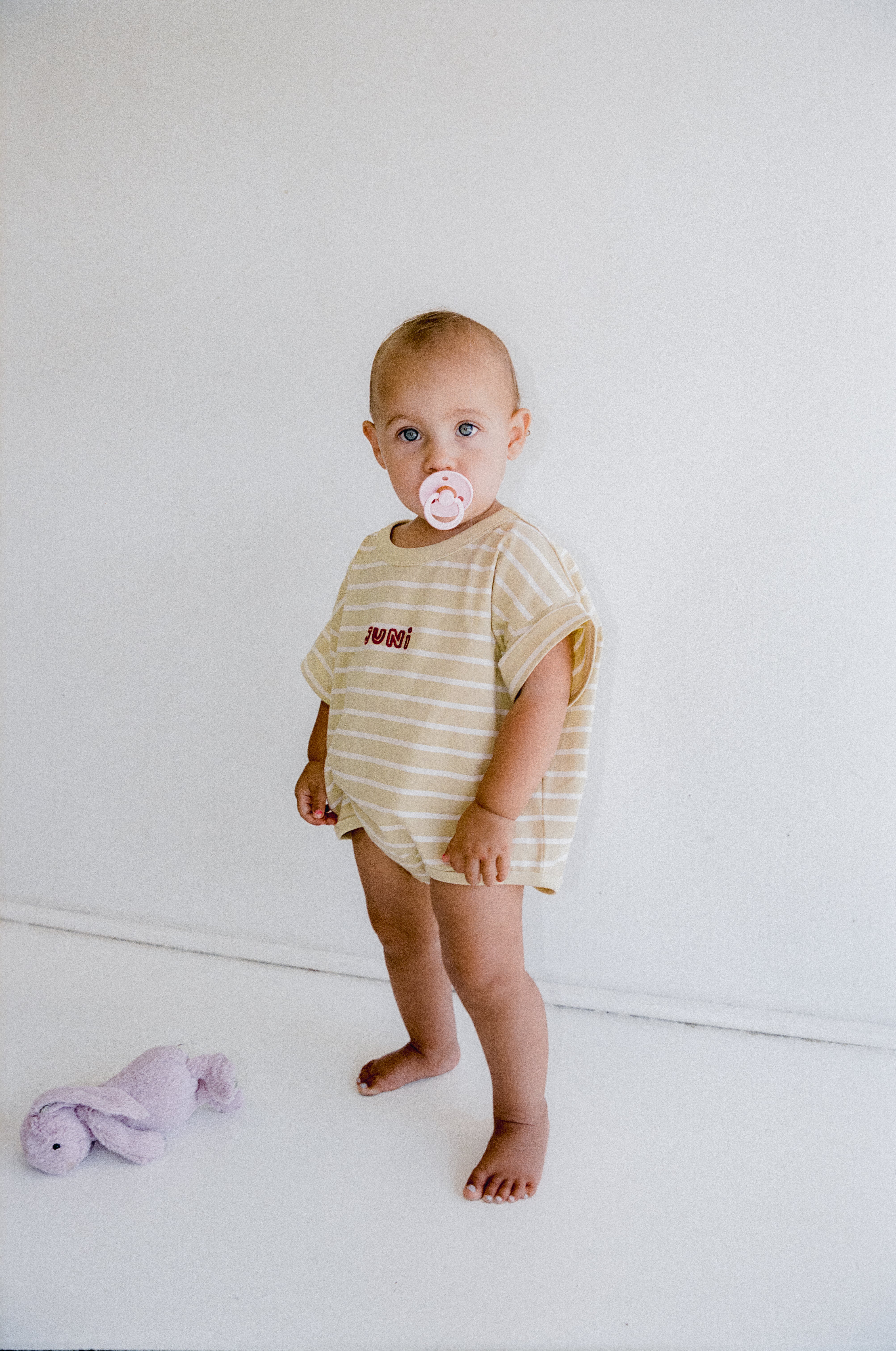 Riley T-Shirt Romper - Butter Stripe - Image 3